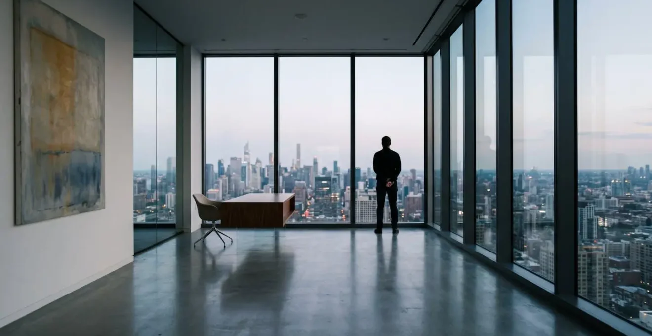 Business owner contemplating financial decisions at a desk with charts