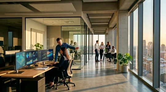 Real-time compliance monitoring dashboard with multiple financial frameworks displayed on modern office screens