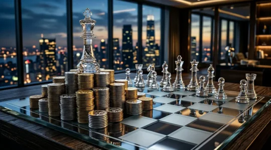 Executive team analyzing financial reserves and strategic cash allocation in modern corporate boardroom
