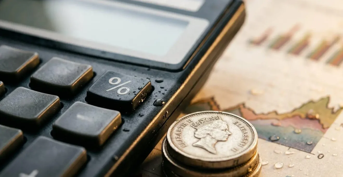 Extreme close-up of calculator keys and financial calculations