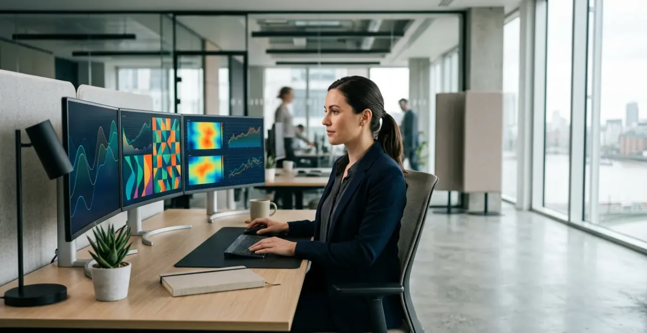 Financial professional analyzing cash flow forecasts on modern software dashboard