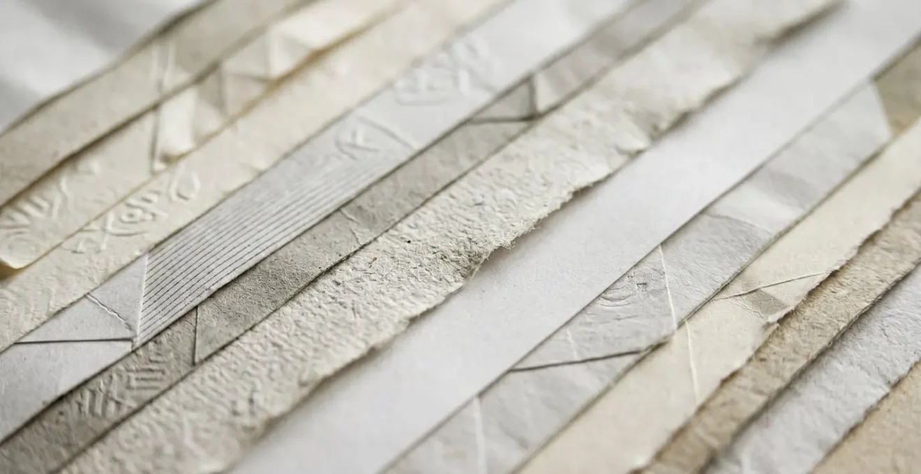 Close-up macro view of organized financial receipt filing system with textured paper surfaces