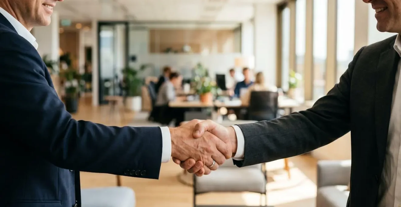 Professional handshake moment representing human connection in business payment relationships