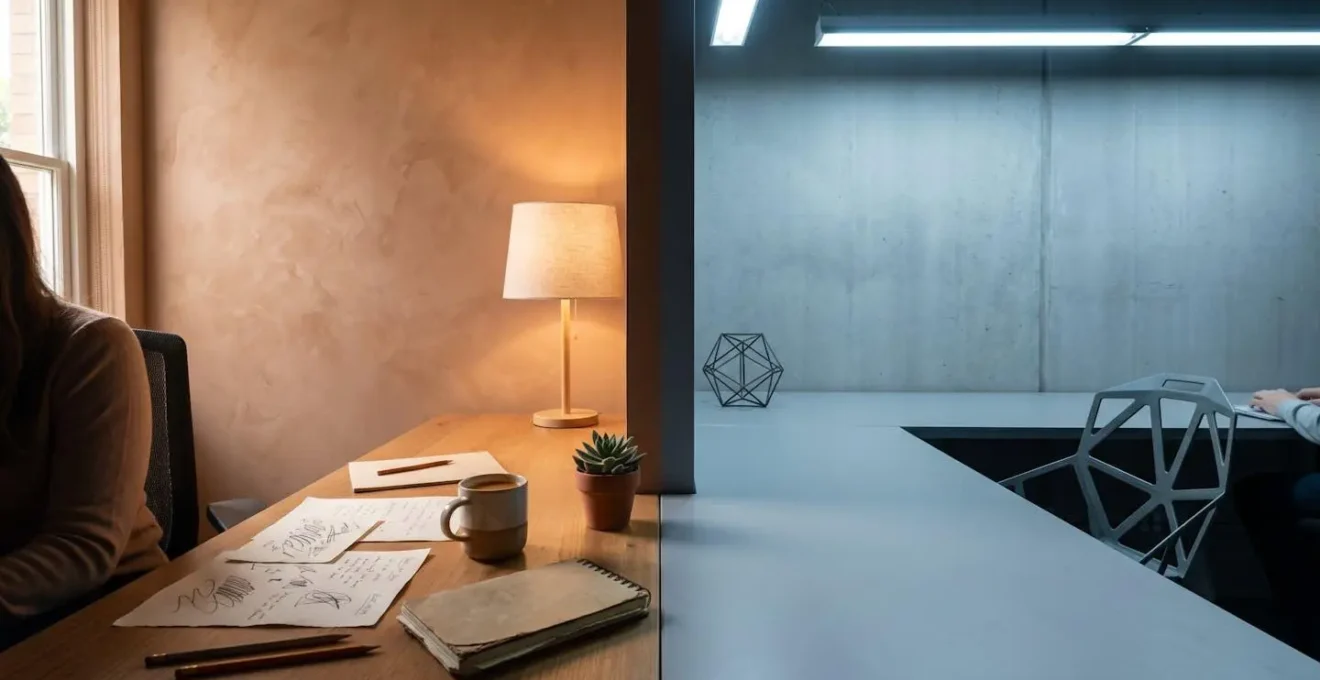 Split composition showing warm personal touch versus cold corporate approach