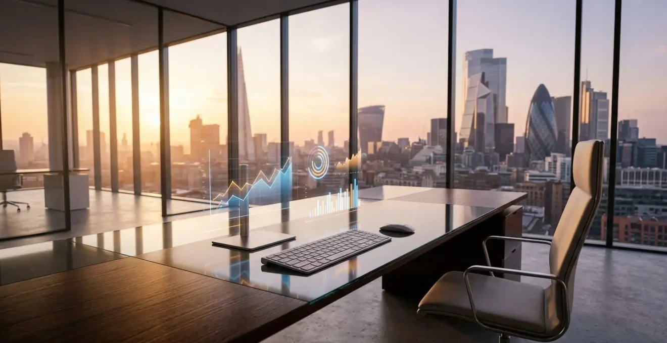 Modern UK business analytics dashboard displaying real-time financial metrics and KPIs