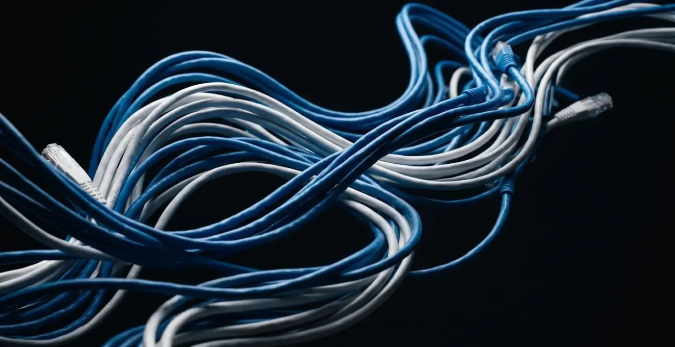 Close-up of secure server infrastructure with network cables