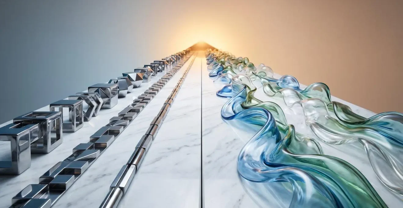 Abstract visualization of two diverging paths representing strict versus flexible payment approaches