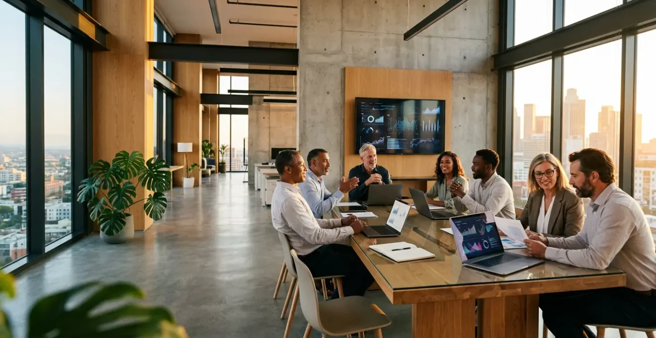 Strategic financial planning meeting in modern startup office space