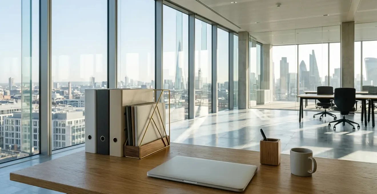 Professional UK office environment showcasing organized financial documentation systems for audit preparation