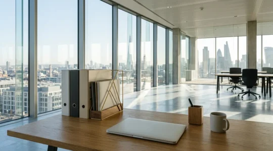 Professional UK office environment showcasing organized financial documentation systems for audit preparation