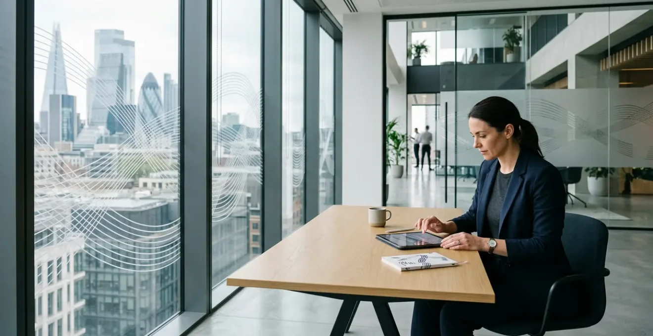 Modern UK office financial management dashboard with cash flow visualization