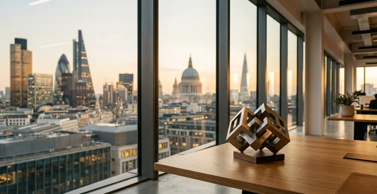 Modern office environment showing financial professionals navigating complex regulatory frameworks with UK elements