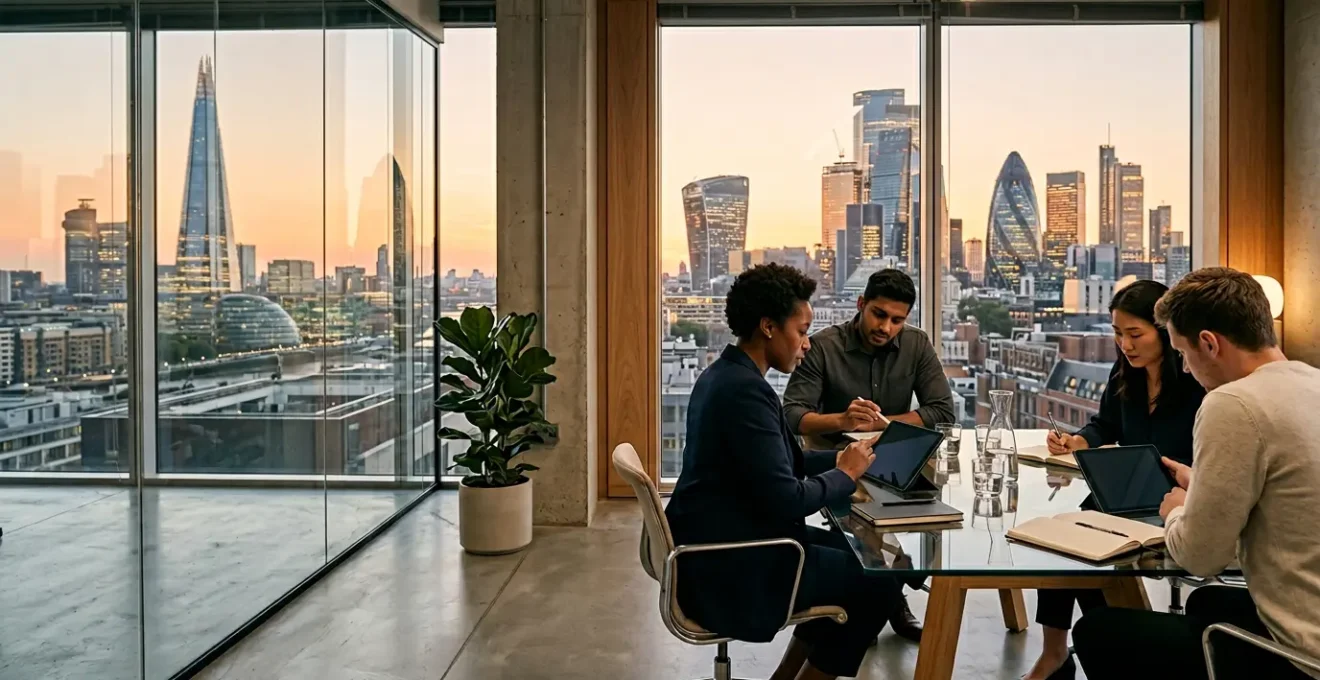 Strategic cash flow management meeting in a modern UK startup office