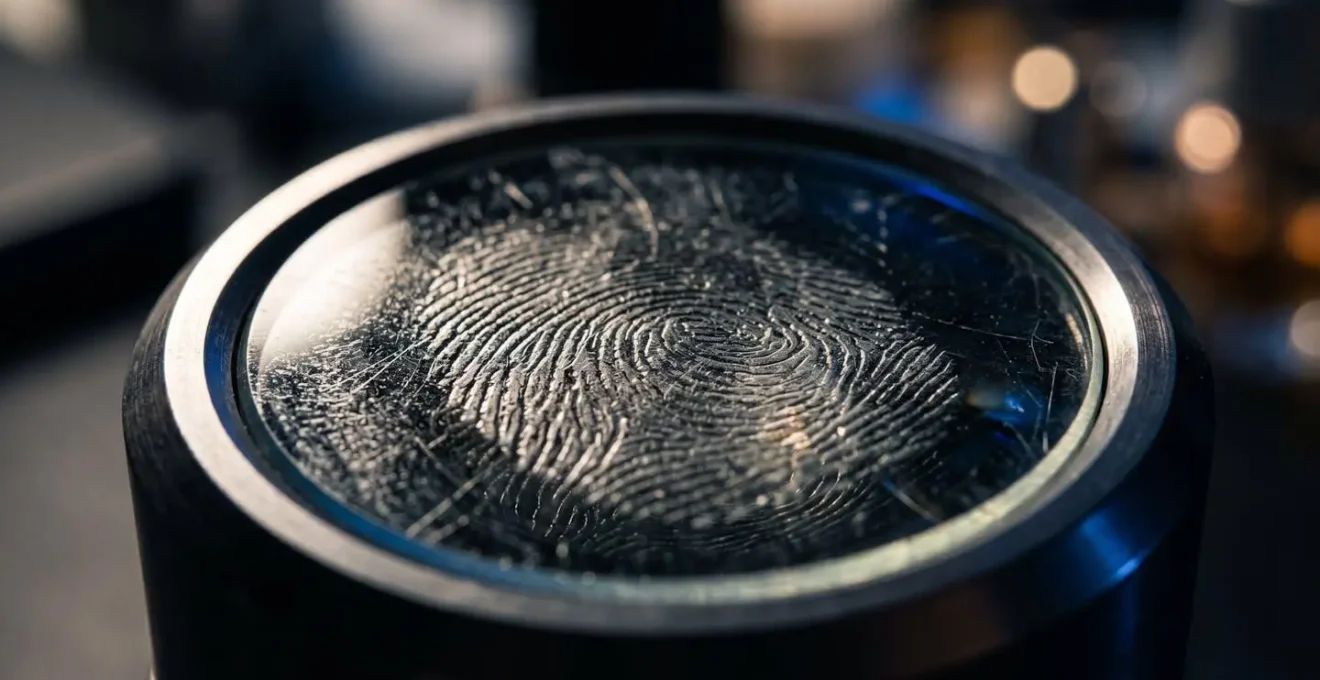 Close-up macro shot of a biometric fingerprint security authentication system, symbolizing unique user identity.