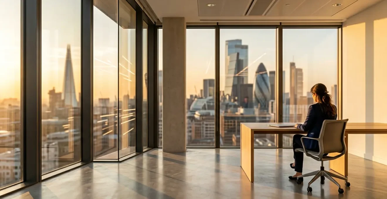 Modern office workspace showing automated financial reconciliation with real-time data streams